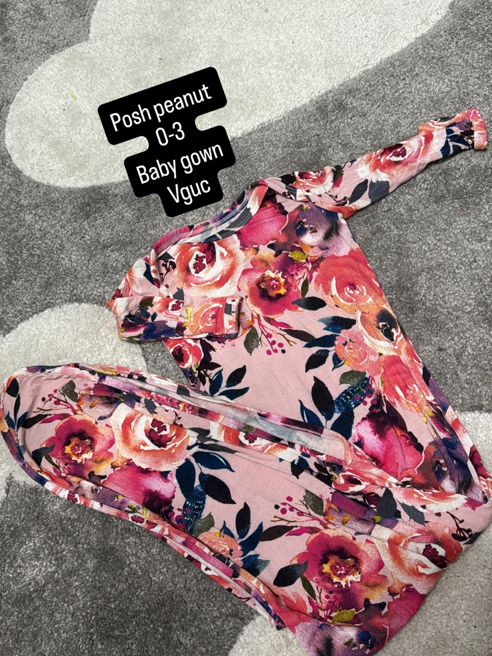 Posh Peanut Pink Floral Baby Gown with Navy Accents